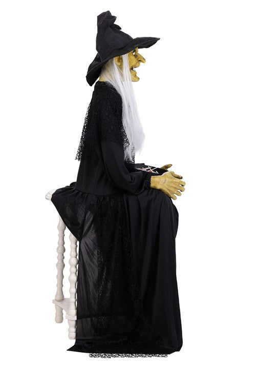 3.5FT Seated Witch Holding Candy Bowl Animatronic Decoration - US 8751