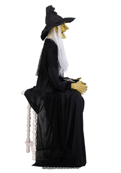 3.5FT Seated Witch Holding Candy Bowl Animatronic Decoration - US 8751