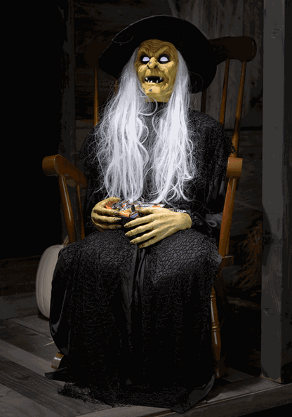 3.5FT Seated Witch Holding Candy Bowl Animatronic Decoration - US 8751
