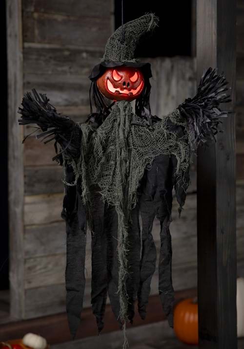3FT Hanging Light Up Pumpkin Witch Prop Decoration - US 9367
