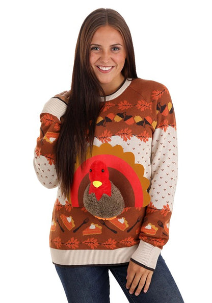 3D Turkey Adult Ugly Holiday Sweater - US 9849