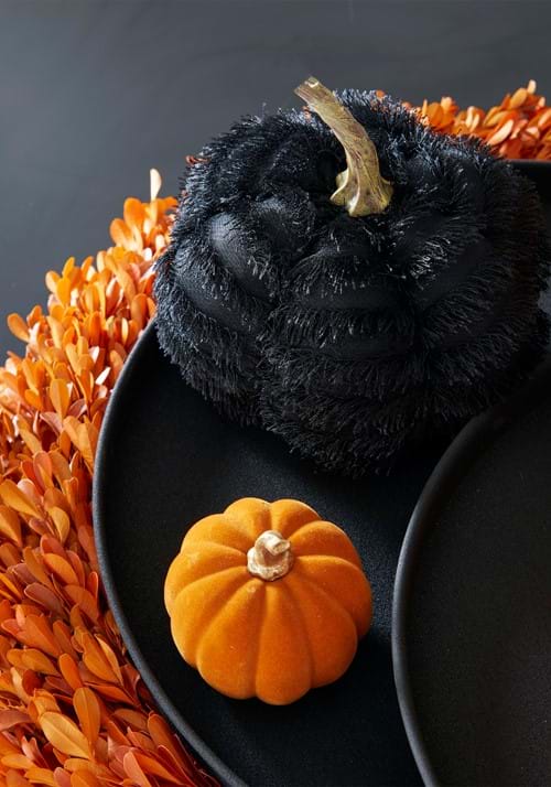 4-Inch Black Eyelash Fringe Pumpkin Decoration - US 8130