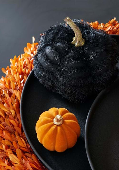 4-Inch Black Eyelash Fringe Pumpkin Decoration - US 8130