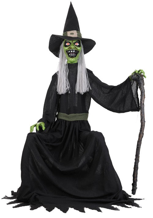 4FT Seated Cackling Witch Animatronic Decoration - Scream Saver - US 7675