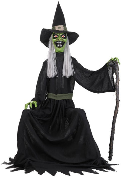 4FT Seated Cackling Witch Animatronic Decoration - Scream Saver - US 7675