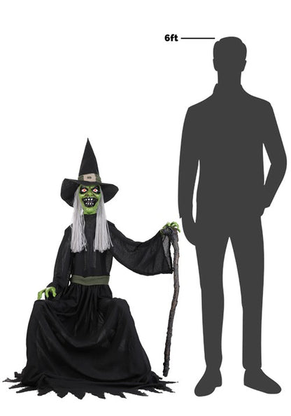4FT Seated Cackling Witch Animatronic Decoration - Scream Saver - US 7675