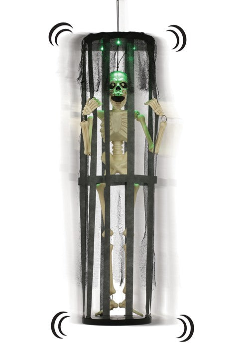 40" Activated LED & Sound Shaking Skeleton in Cage Halloween Decoration - US 8952