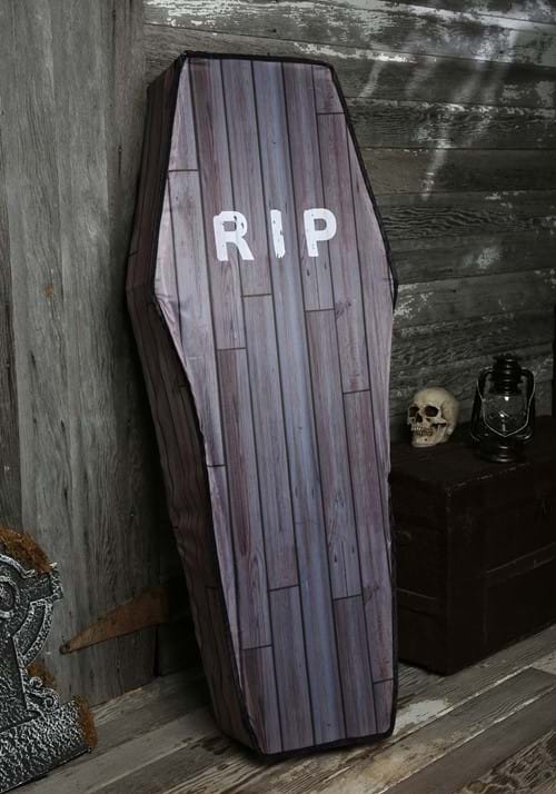 5FT Collapsible Wood Grain Look Coffin Prop Decoration - US 6329