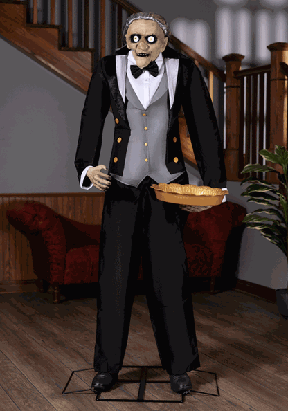 5.6FT Animatronic Evil Greeter Butler Halloween Decoration - US 6074