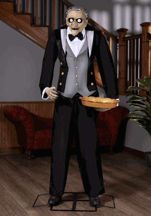 5.6FT Animatronic Evil Greeter Butler Halloween Decoration - US 6074