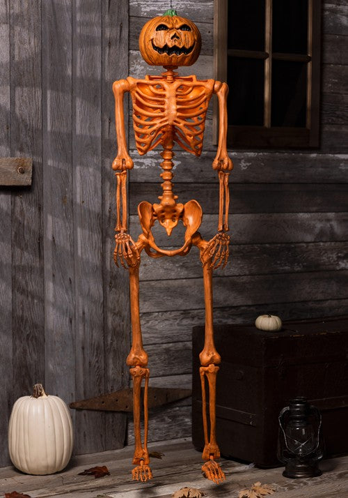 5FT Orange Skeleton with Pumpkin Head Halloween Decoration - US 0661