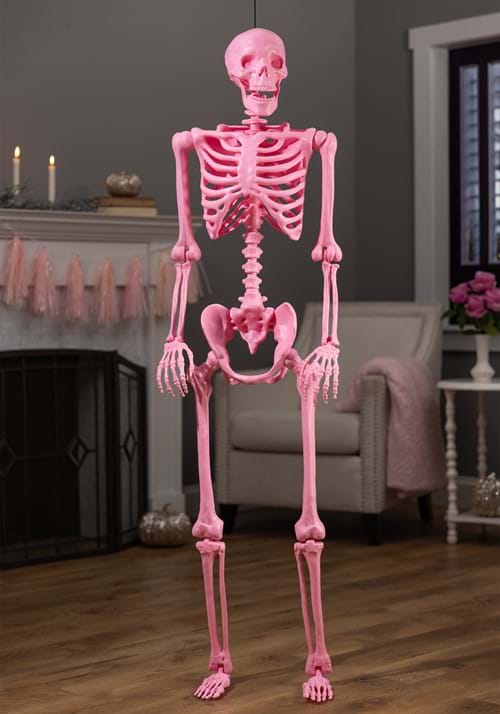 5 Foot Poseable Crazy Bones Skeleton in Pink Halloween Decoration - US 9830
