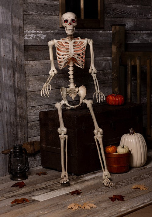 5 Foot Red Light Up Face and Chest Poseable Skeleton Halloween Decoration - US 7313