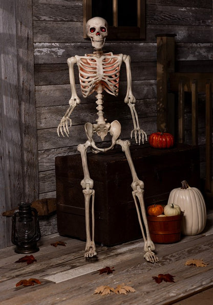 5 Foot Red Light Up Face and Chest Poseable Skeleton Halloween Decoration - US 7313