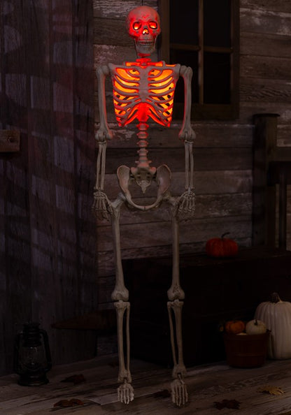 5 Foot Red Light Up Face and Chest Poseable Skeleton Halloween Decoration - US 7313