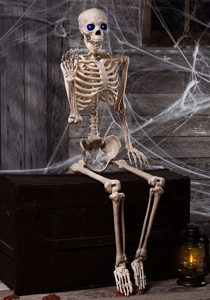 5FT Light Up Blue Eyes Poseable Human Skeleton Halloween Decoration - US 1595