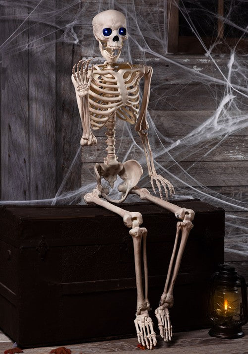 5FT Light Up Blue Eyes Poseable Human Skeleton Halloween Decoration - US 1595