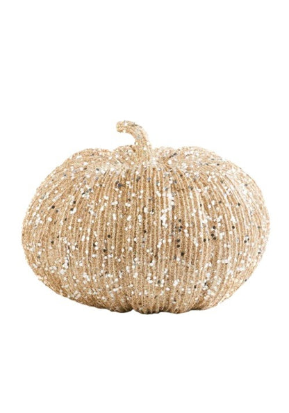 7-Inch Champagne Glitter Pumpkin Halloween Decoration - US 8639