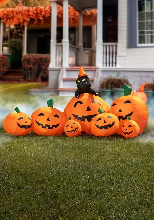 7FT Inflatable Pumpkin Patch with Cat Prop Decoration - US 5647