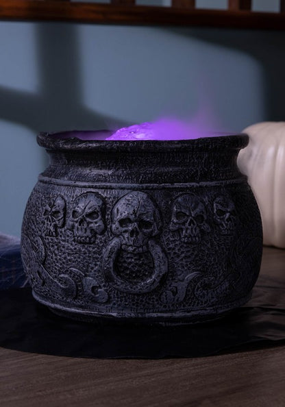 7-Inch Misting Black Skull Cauldron Decoration - US 3728