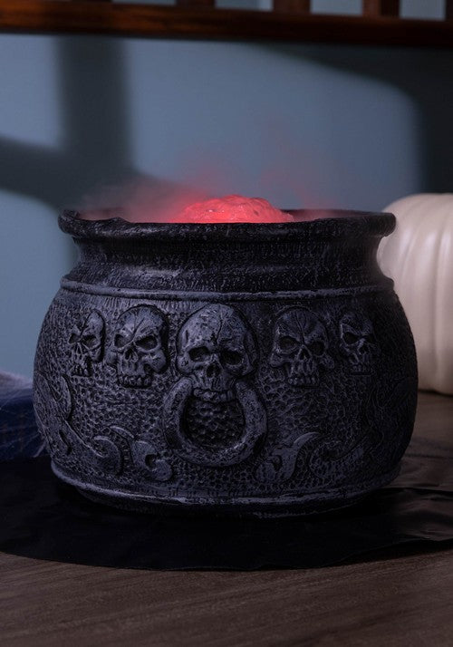 7-Inch Misting Black Skull Cauldron Decoration - US 3728