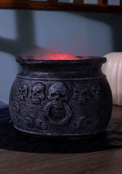 7-Inch Misting Black Skull Cauldron Decoration - US 3728