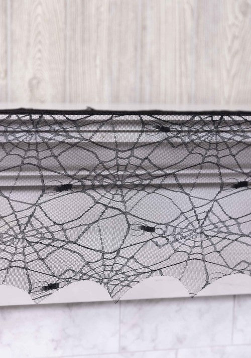 72-Inch Black Spider Web Mantel Scarf Decoration - US 6091