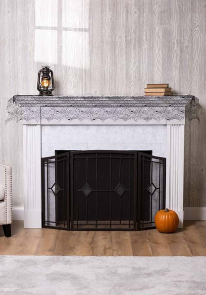 72-Inch Black Spider Web Mantel Scarf Decoration - US 6091