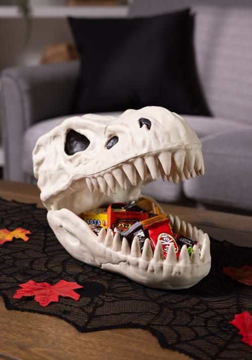 7.5-Inch Skeleton T-Rex Skull Candy Bowl Decoration - US 2102