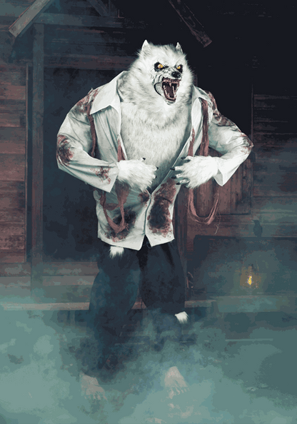 7FT Howling White Werewolf Animatronic Halloween Decoration - US 4983