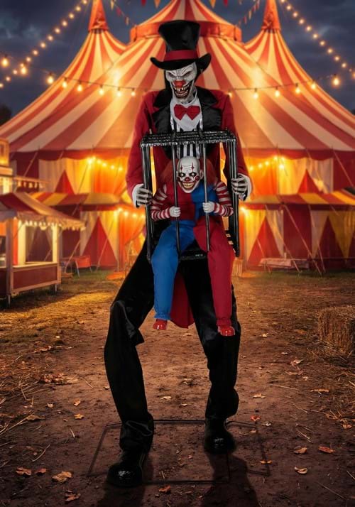 7FT Rotten Ringmaster with Clown Cage Animatronic Decoration - US 8308