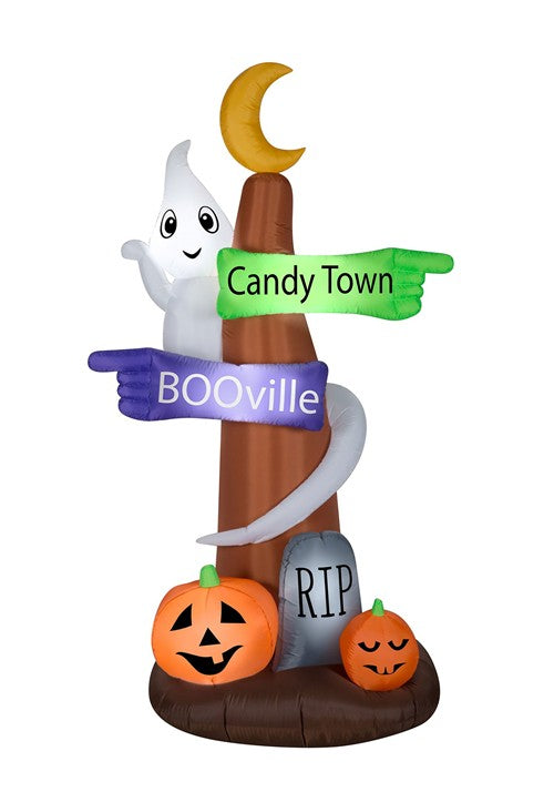 8FT Ghost Wrapped Sign Post Inflatable Decoration - US 4554