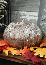 7-Inch Champagne Glitter Pumpkin Halloween Decoration - US 8639
