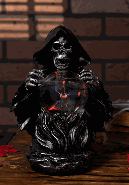 9-Inch Grim Reaper with Static Lighted Magic Ball Decoration - US 8648