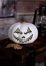 9-Inch Light Up White Spooky Pumpkin Decoration - US 7844