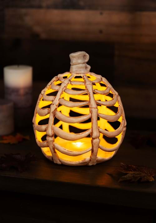 9-Inch Light Up Pumpkin Bones Decoration - US 6781