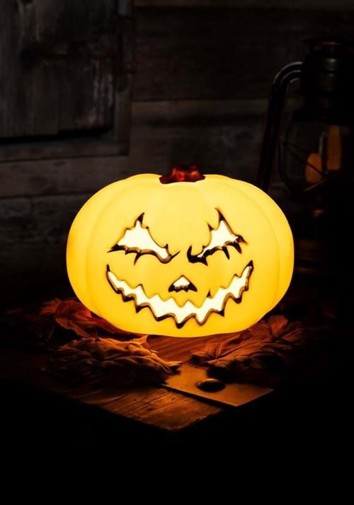 9-Inch Light Up White Spooky Pumpkin Decoration - US 7844