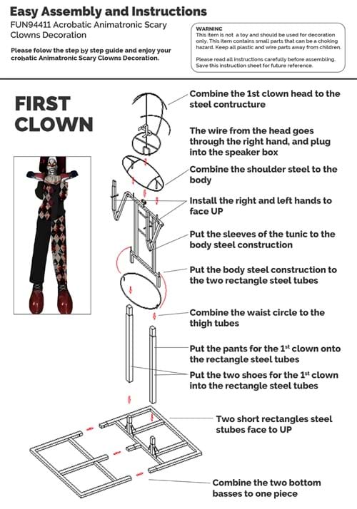 12FT 3-Stacked Acrobatic Animatronic Clowns Halloween Decoration - Brick Thunder - US 4909