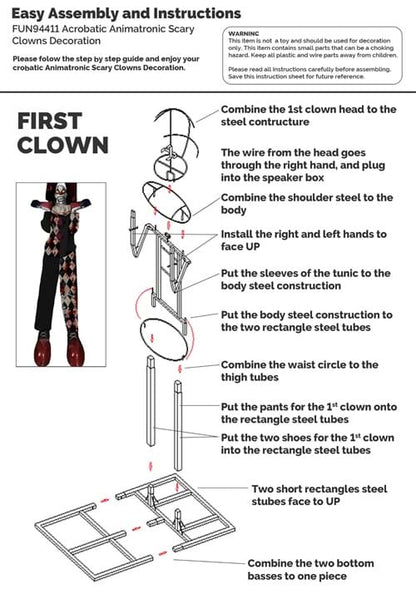 12FT 3-Stacked Acrobatic Animatronic Clowns Halloween Decoration - Brick Thunder - US 4909