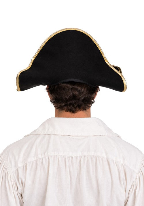 Adult Black Pirate Costume Felt Hat with Gold Trim - US 3596