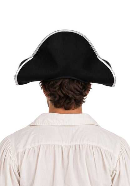 Adult Black Pirate Costume Hat with Silver Trim - US 6532