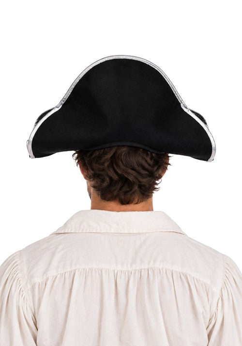 Adult Black Pirate Costume Hat with Silver Trim - US 6532