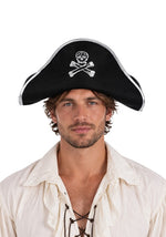 Adult Black Pirate Costume Hat with Silver Trim - US 6532