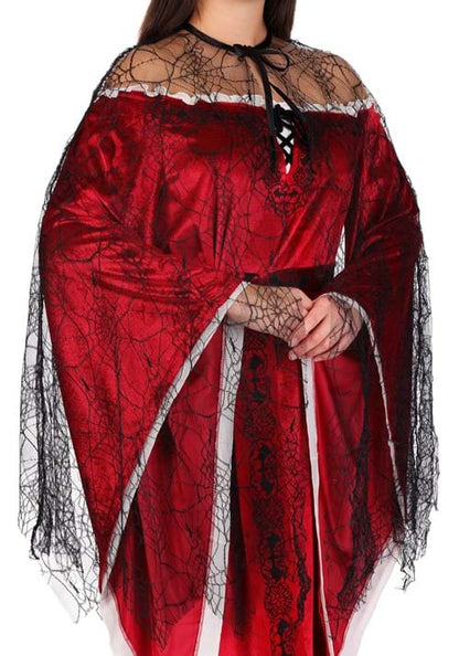 Adult Black Sheer Cobweb Costume Cape - US 9365