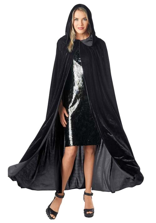 Adult Black Velvet Hooded Costume Cape - US 9855