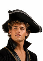 Adult Black Velvet Tricorn Pirate Costume Hat - US 8808
