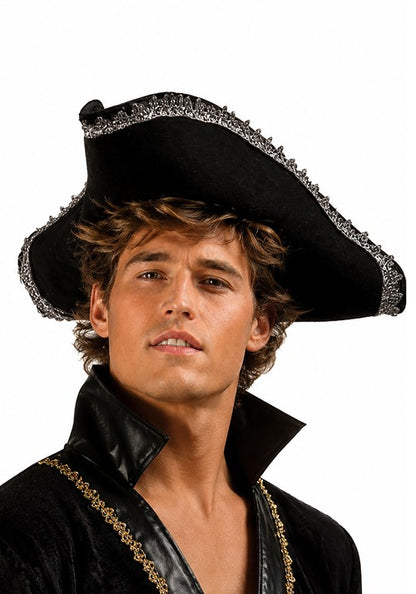 Adult Black Velvet Tricorn Pirate Costume Hat - US 8808