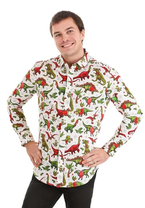 Christmas Dinosaurs Button Up Shirt for Adults - US 4516