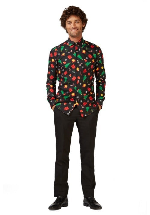 Christmas Icons Button Up Shirt for Adults - US 8392