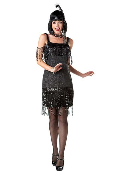 20s Black Sequin Flapper Costume for Women - US 2110